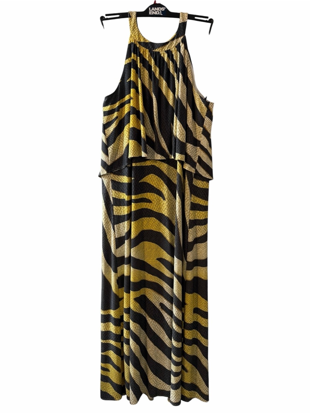 NWT Chico's Golden Zebra Print Flowy Maxi Dress Womens XL (3) Sleeveless Halter